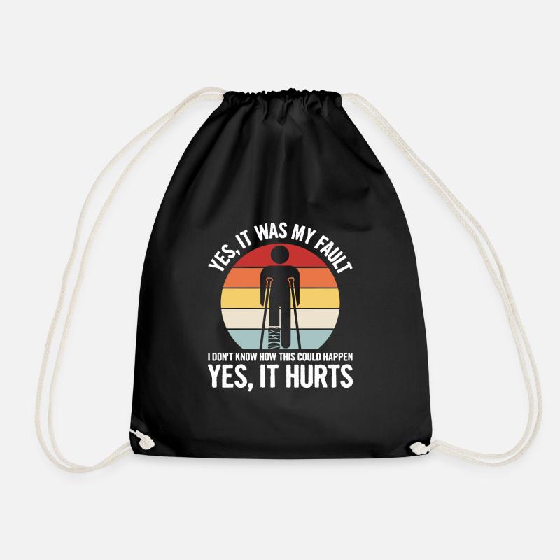 Plaster leg design for someone with a broken - Drawstring Bag - black