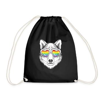LGBTQ Rainbow Regenbogen Wolf Gay Pride Geschenk - Turnbeutel - Schwarz - Vorne