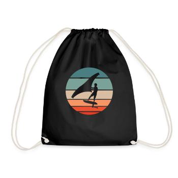 Wing Foiling Surf Surfing Surfer - Drawstring Bag - black - Front