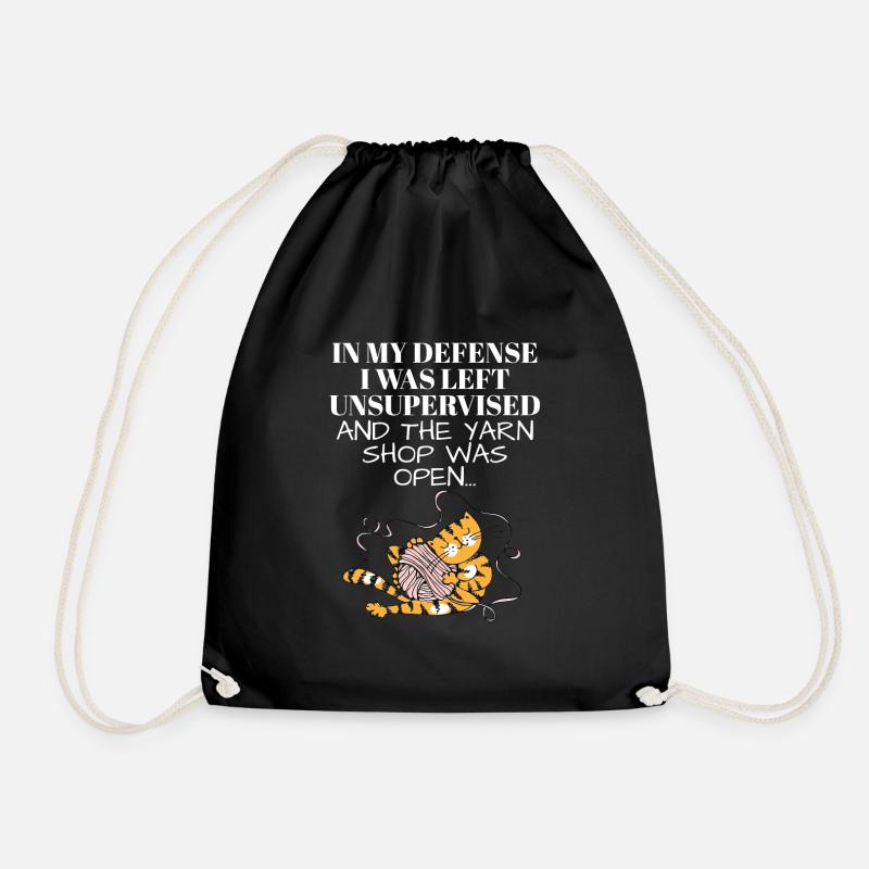 Left Unsupervised and Yarn Shop Open Knitting - Drawstring Bag - black