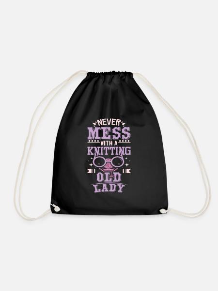 Knitting Old Lady - Drawstring Bag - black