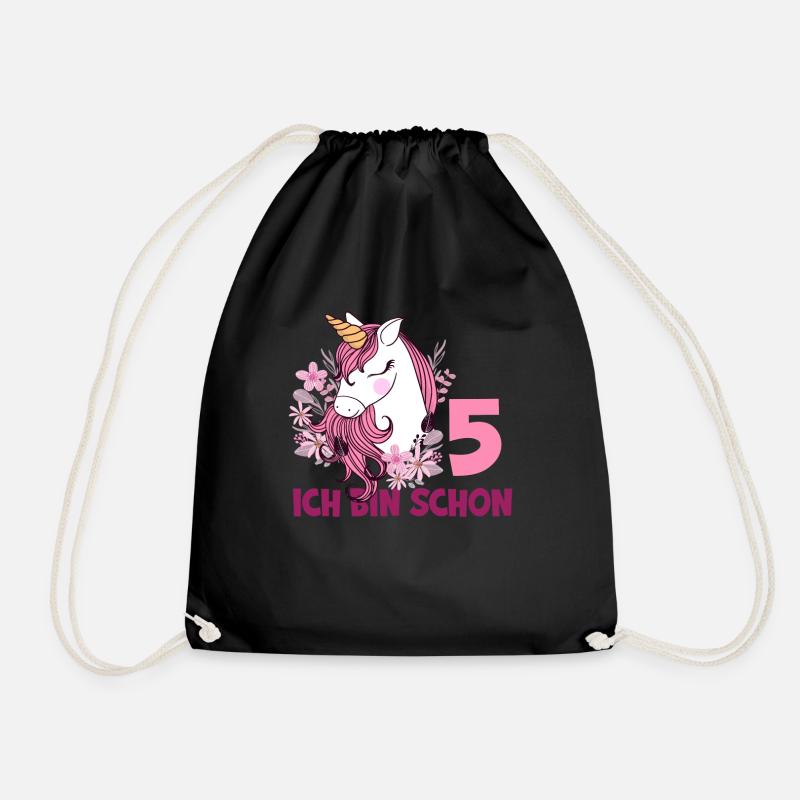 5. Geburtstag Mädchen 5 Jahre Pferd Pferde Einhorn - Turnbeutel - Schwarz