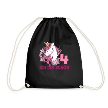 4. Geburtstag Mädchen 4 Jahre Pferd Pferde Einhorn - Turnbeutel - Schwarz - Vorne