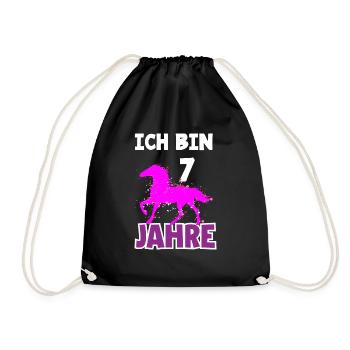 7. Geburtstag Mädchen 7 Jahre Pferd Pferde Party - Turnbeutel - Schwarz - Vorne