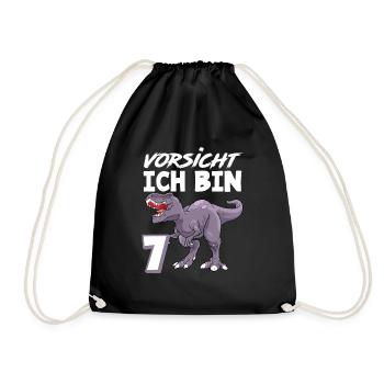 7. Geburtstag 7 Jahre Dino Dinosaurier Fan - Turnbeutel - Schwarz - Vorne