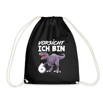 6. Geburtstag 6 Jahre Dino Dinosaurier Fan - Turnbeutel - Schwarz - Vorne