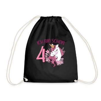 4. Geburtstag Mädchen 4 Jahre Pferd Pferde Einhorn - Turnbeutel - Schwarz - Vorne