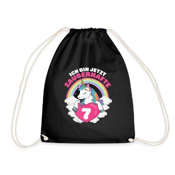 7 Jahre Einhorn 7. Geburtstag Mädchen - Turnbeutel - Schwarz - Vorne