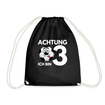 3 Jahre 3. Geburtstag Fussball Kindergeburtstag - Turnbeutel - Schwarz - Vorne