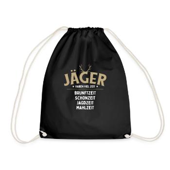 Jäger haben viel Zeit, Brunftzeit, Schonzeit, Jagd - Turnbeutel - Schwarz - Vorne