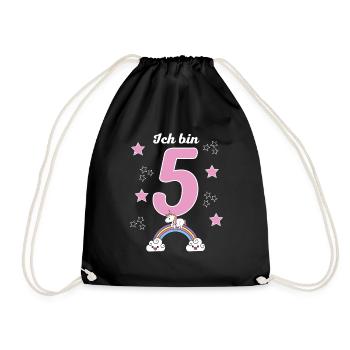 5 Jahre Einhorn 5. Geburtstag Mädchen - Turnbeutel - Schwarz - Vorne