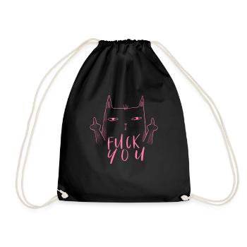Fuck You - Fuck Off - Cat with middle finger - Drawstring Bag - black - Front
