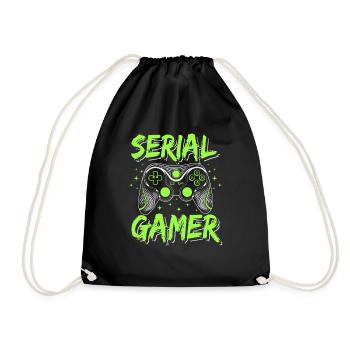 Serial Gamer Teen Geek Humor Video Games - Drawstring Bag - black - Front