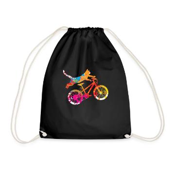 Vintage Katze Fahrrad Wasserfarben Geschenk - Turnbeutel - Schwarz - Vorne