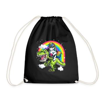 Unicorn On T Rex Tyrannosaurus Birthday Party - Drawstring Bag - black - Front