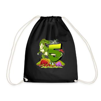 Geschenk-Dinosaurier Geburtstag 5 Jahre Junge - Turnbeutel - Schwarz - Vorne