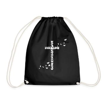 Jesus Christians Christianity Butterflies Cross - Drawstring Bag - black - Front