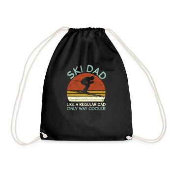 Ski Dad Retro Skier Papa Skiing Father's Day - Drawstring Bag - black - Front