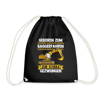 Bagger Tshirt Kinder Straßenbau Bau Bauarbeiter - Turnbeutel - Schwarz - Vorne