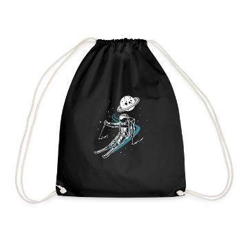 Astronaut In Space With Ski Funny Skiing - Drawstring Bag - black - Front