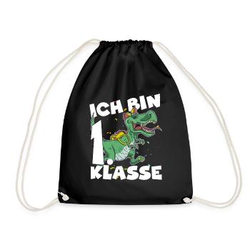Ich bin erste Klasse Dino Einschulung Dinosaurier - Turnbeutel - Schwarz - Vorne