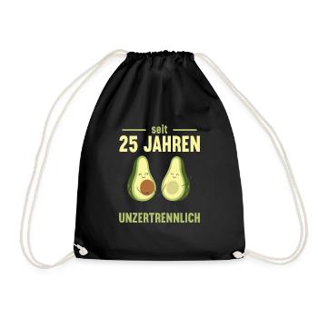25 Jahre Silberhochzeit Avocado 25. Hochzeitstag - Turnbeutel - Schwarz - Vorne