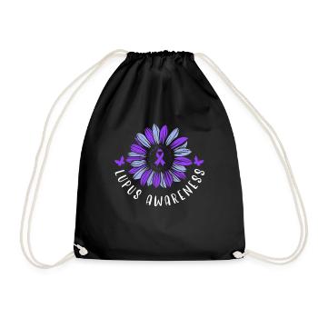 Lupus Awareness Purple Ribbon Autoimmune Disease - Drawstring Bag - black - Front