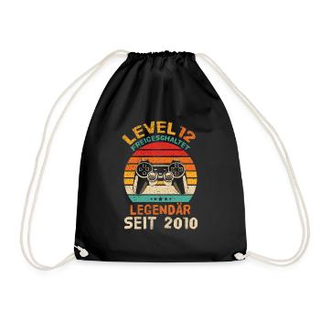 Level 12 Freigeschaltet - 12. Geburtstag Shirt - Turnbeutel - Schwarz - Vorne