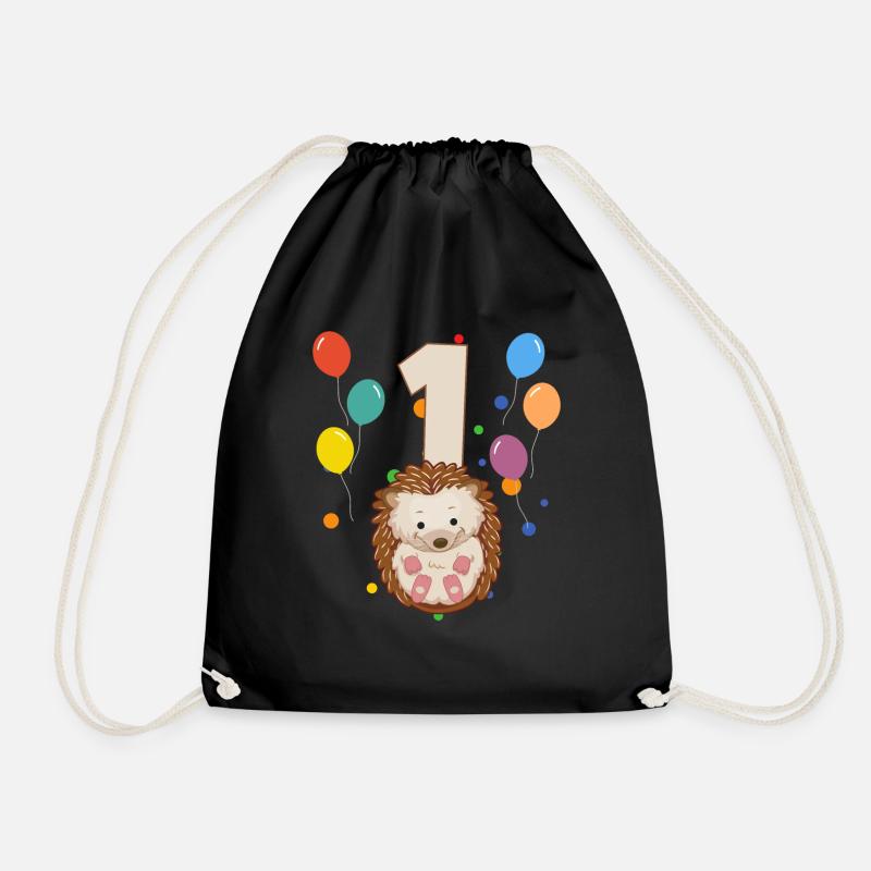 1. Geburtstag Kindergeburtstag 1 Jahre Igel - Turnbeutel - Schwarz