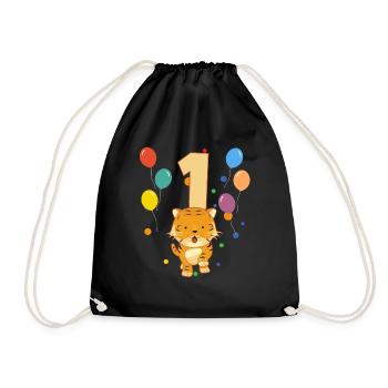 1. Geburtstag Kindergeburtstag 1 Jahre Tiger - Turnbeutel - Schwarz - Vorne