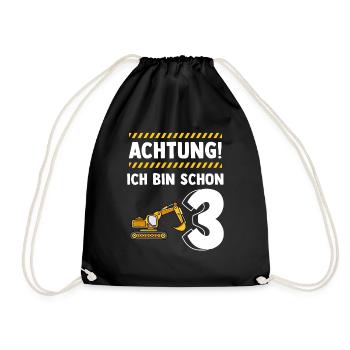 Bagger 3. Geburtstag - Turnbeutel - Schwarz - Vorne