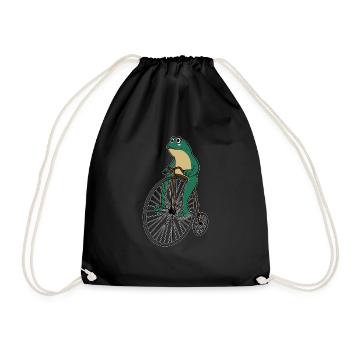 Cottagecore Aesthetic Frog Retro Bike Goblincore - Drawstring Bag - black - Front