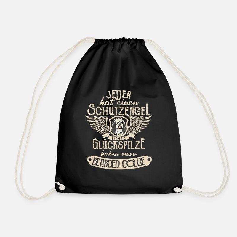 Bearded Collie mit Schutzengel Spruch - Turnbeutel - Schwarz