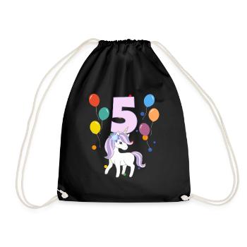 5. Geburtstag Kindergeburtstag 5 Jahre Einhorn - Turnbeutel - Schwarz - Vorne
