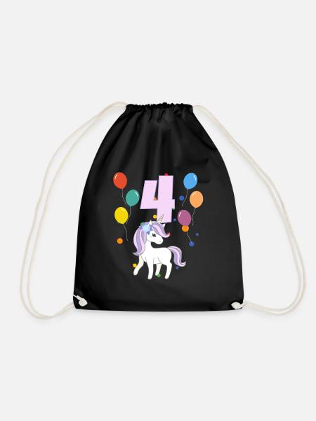 4. Geburtstag Kindergeburtstag 4 Jahre Einhorn - Turnbeutel - Schwarz