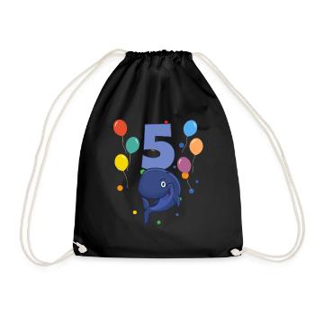 5. Geburtstag Kindergeburtstag 5 Jahre Wal - Turnbeutel - Schwarz - Vorne
