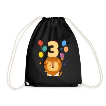 3rd birthday children's birthday 3 years lion - Drawstring Bag - black - Front