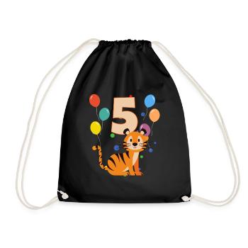 5. Geburtstag Kindergeburtstag 5 Jahre Tiger - Turnbeutel - Schwarz - Vorne