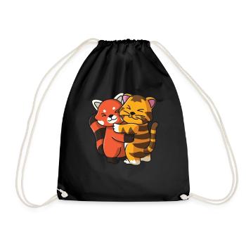 Red Panda Tiger Tabby Cat Hug Cuddle Animals - Drawstring Bag - black - Front