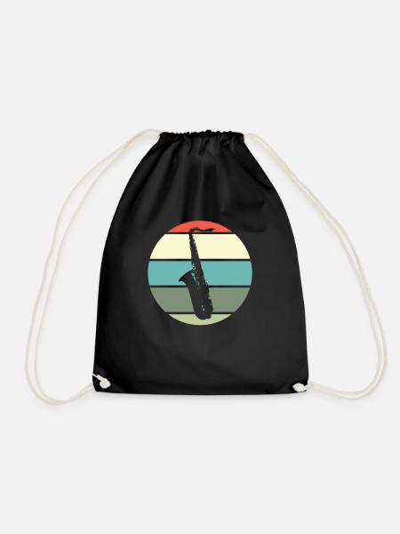 Saxophone Saxophone Saxophone Saxophone Wind Orchestra Retro - Drawstring Bag - black