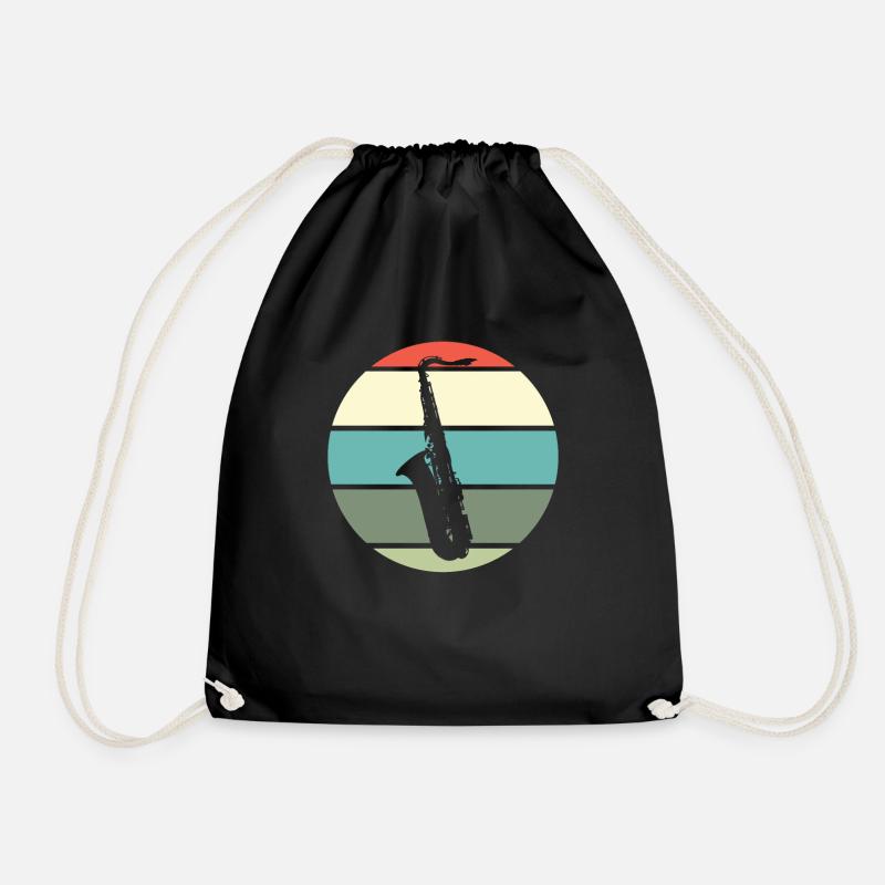 Saxophone Saxophone Saxophone Saxophone Wind Orchestra Retro - Drawstring Bag - black