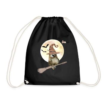 Halloween sorcières hibou avec chapeau de sorcière pleine lune - Sac de sport léger - noir - Devant