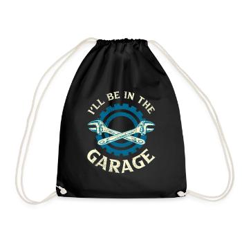 Ill Be In The Garage Vintage Garage Funny Car - Drawstring Bag - black - Front