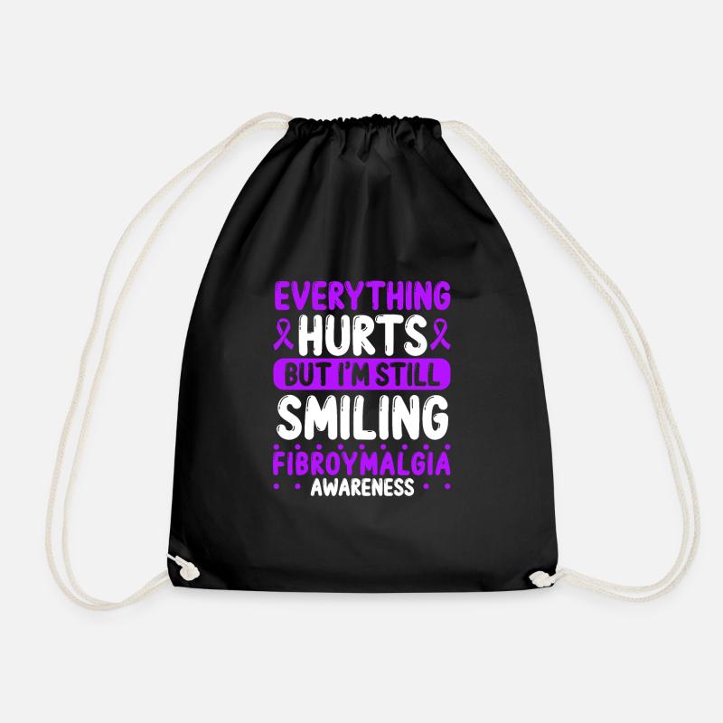 Fibromyalgia Awareness Purple Ribbon Warrior - Drawstring Bag - black