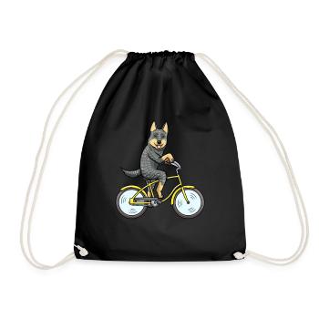 Australian Cattle Dog Hund Mit Fahrrad - Turnbeutel - Schwarz - Vorne
