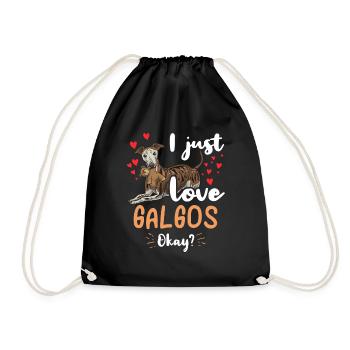 Galgo Español dog with plush toy and many - Drawstring Bag - black - Front