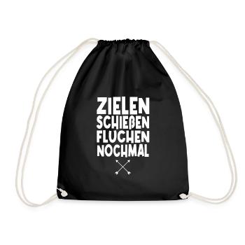 Zielen Schießen Fluchen Nochmal Bogenschießen - Turnbeutel - Schwarz - Vorne