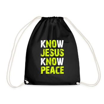 Jesus Christliche Bibel-Vers-Schrift Erkenne Jesus - Turnbeutel - Schwarz - Vorne