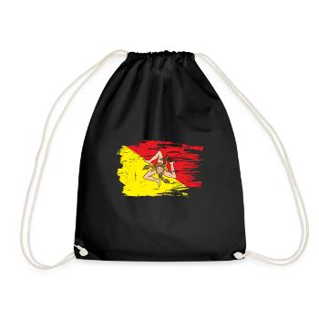Italy Italia Sicilia Flag Sicily Palermo - Drawstring Bag - black - Front