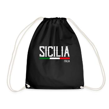 Italy Italia Sicilia Flag Sicily Palermo - Drawstring Bag - black - Front